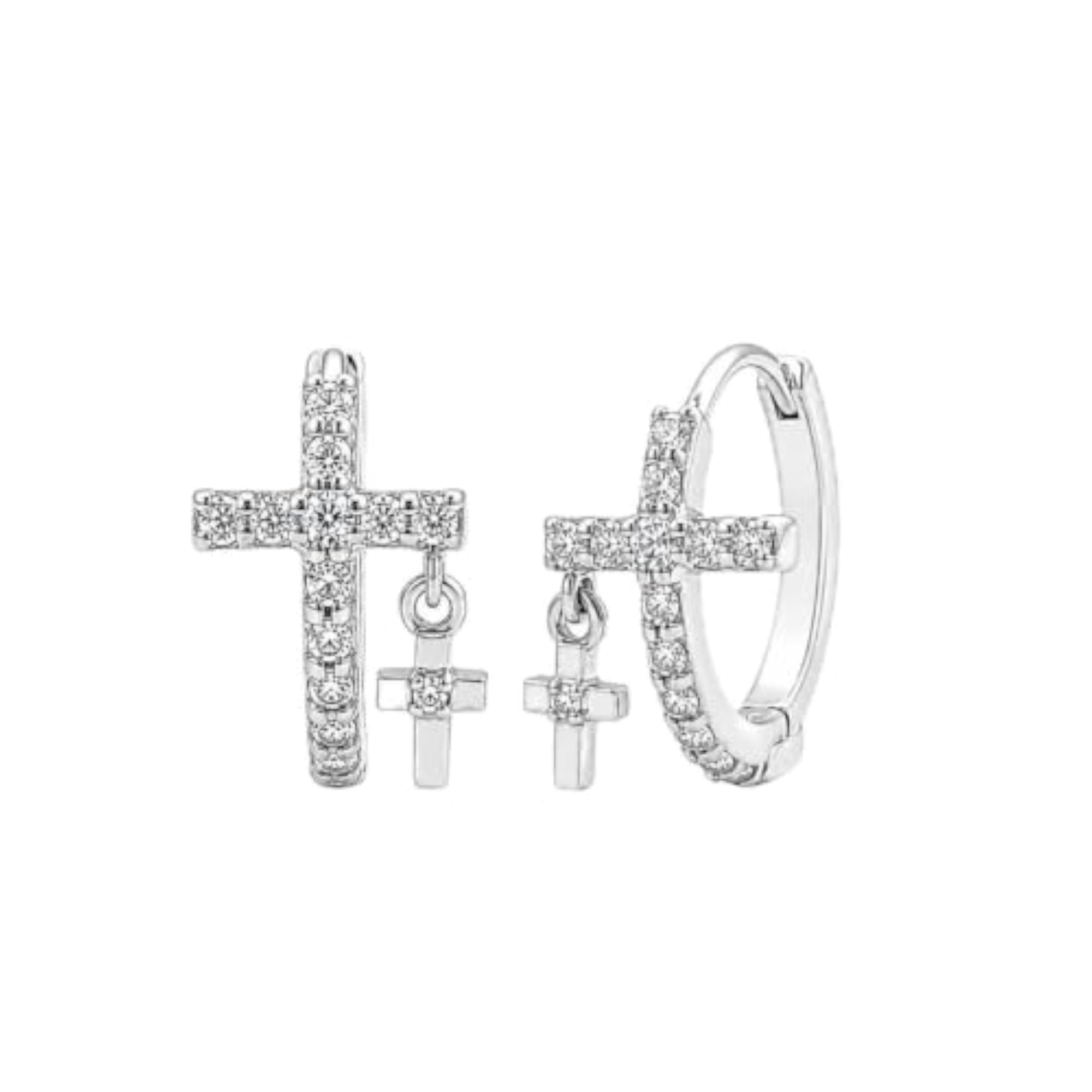 Women's 925 Sterling Silver Cross CZ Huggie Hoop Earrings